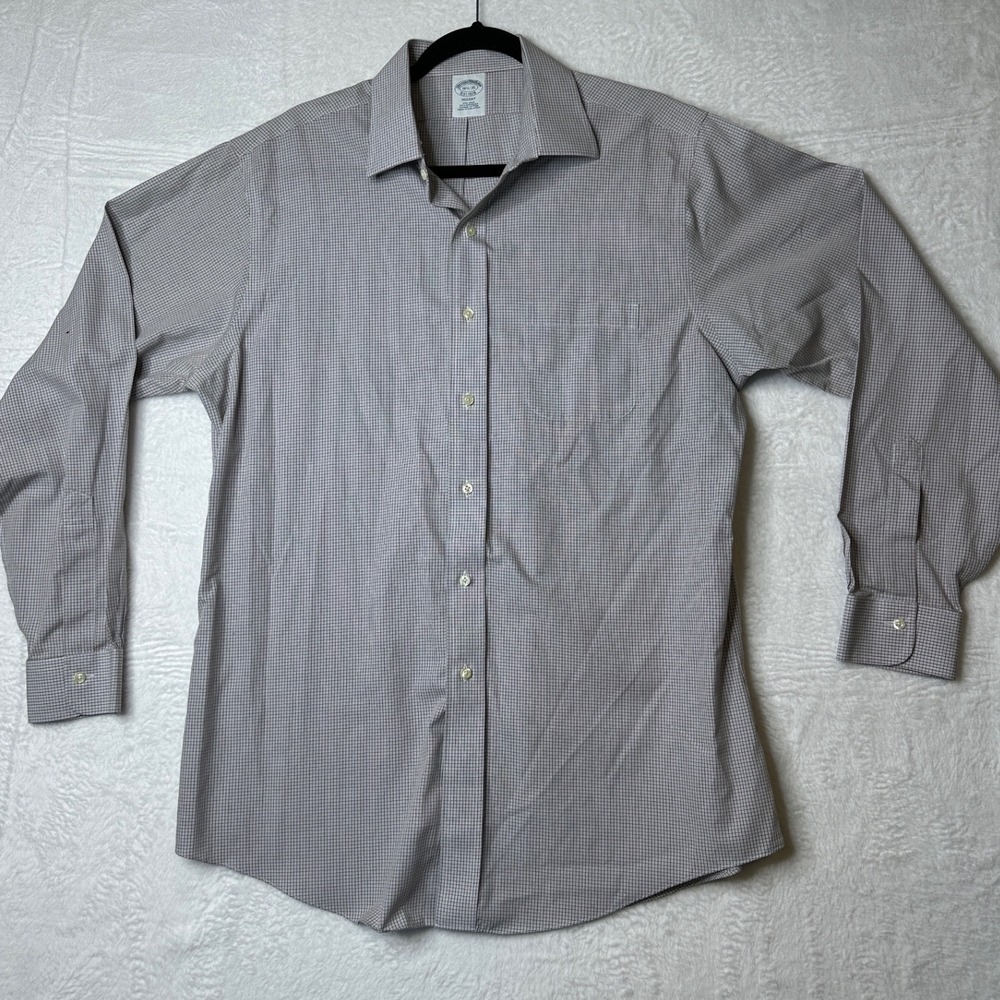 Brooks Brothers Regent Non-Iron Supima Cotton Dress Shirt Brown Check 16.5 35